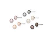 Sterling Silver 8 9mm Multi Color Set of 5 Freshwater Cultured Pearl Button Studs Earrings