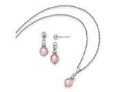 Sterling Silver 7 8mm Freshwater Cultured Pink Pearl Pendant Earrings Boxed Set