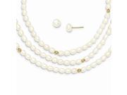 14k Yellow Gold 18in Bead and 4 5mm Freshwater Cultured 3 Strand Pearl Necklace and Stud Set