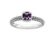Sterling Silver Stackable Expressions Checker cut Amethyst Antiqued Ring