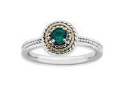 Sterling Silver 14k Gold plated Stackable Expressions w Rhodium Created Emerald Ring