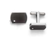 Stainless Steel Polished Black Enamel and Synthetic CZ Cuff Links
