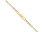 14k Yellow Gold Engravable Rhodium 7in Polished Pave Figaro ID Bracelet Plate 1.2in x 0.2in