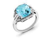 Sterling Silver Rhodium Plated Cushion Blue Topaz Diamond Ring Carat Wt 0.19ct. Gem Wt 7ct