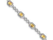 Sterling Silver Rhodium Plated Diamond Citrine Bracelet Color H I Clarity SI2 I1