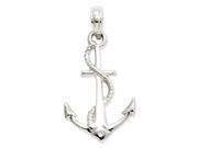 14k White Gold 3 D Anchor with Rope Pendant