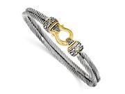 Sterling Silver 7in 14k Gold Plated Antiqued Double Strand Bangle