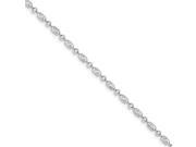 Sterling Silver 9in 3mm Polished Round Textured Oval Bead Anklet