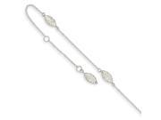 14k White Gold 9in Puffed Rice Bead Anklet w 1inch extender