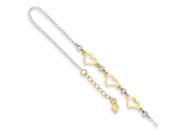 14K Two Tone Gold 9in Oval Link w D C Beads Heart w 1in Ext Anklet