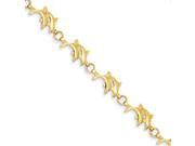 14k Yellow Gold 8in 8in Solid Polished Open Back Double Dolphins Bracelet