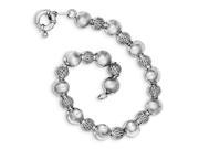 Sterling Silver Rhodium Plated 7.5in Textured Bead Bracelet