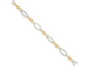 14k Yellow Gold 7in two tone Oval Marquise Links with Diamond Cut Beads Bracelet