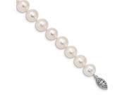 Sterling Silver 7in 9 10mm White Freshwater Cultured Pearl Bracelet.