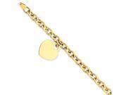 14k Yellow Gold Engravable 7in Heart Charm Hollow Bracelet