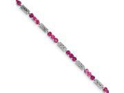 Sterling Silver Rhodium Plated Pink Tourmaline Diamond Bracelet Color H I Clarity SI2 I1