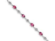 Sterling Silver Rhodium Plated Pink Tourmaline and Diamond Bracelet Color H I Clarity SI2 I1