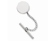 Rhodium Plated Engravable Stainless Steel Round Polished Tie Tack. Lovely Leatherrete Gift Box Included