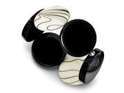 Sterling Silver Synthetic Black Agate Zebra Mother of Pearl Stretch Bracelet
