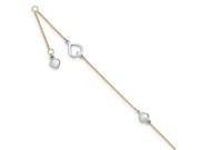 14K Two Tone White Yellow Gold 10in Polished w 1.25in. ext. Heart Anklet