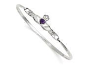 Sterling Silver 7in Purple Synthetic CZ Claddaugh Bangle