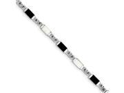Sterling Silver Rhodium Plated 7inch Fancy Onyx Mother Of Pearl Bracelet