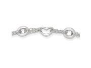 14k White Gold 7.5in Brushed and Polished Heart Bracelet