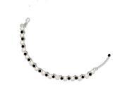Sterling Silver 7in Freshwater Cultured Pearl Button Pearl Black Crystal Bracelet