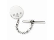 Rhodium Plated Engravable Stainless Steel 0.01 Ct. Diamond Polished Florentined Tie Tack Color H I Clarity SI1 SI2