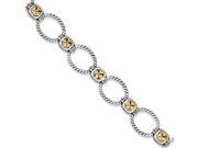 Sterling Silver Rhodium Plated 8in Antiqued Champagne Synthetic CZ Bracelet.