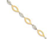 14K Two Tone Gold 7in Flat Marquise Link Diamond Cut Rice Beads Bracelet