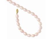 14k Yellow Gold 7in 7.5mm Pink Potato Shape Freshwater Cultured Pearl Necklace.
