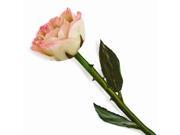 Lacquer Dipped Natural White Pink Rose w Green Leaves Stem