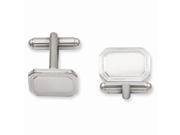Rhodium Plated Engravable Stainless Steel Polished Rectangle Cuff Links