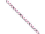 Sterling Silver Rhodium Plated 7.25inch Pink Synthetic CZ Bracelet