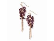 Brass tone Purple Crystal Cluster Dangle Earrings