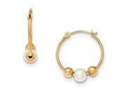 14k Yellow Gold Polished 0.7IN Hoop with Freshwater Cultured Pearl Earrings 0.8IN x 0.7IN