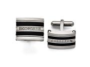 Stainless Steel Polished Black Rubber 0.15cttw Diamond Cuff Links