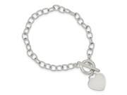 Sterling Silver 7.5in Engraveable Oval Link Heart Bracelet