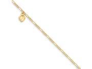 14k Yellow Gold 9in Figaro Link with Dangling Heart Anklet