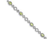 Sterling Silver Rhodium Plated Diamond Peridot Oval Link Bracelet Color H I Clarity SI2 I1