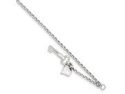 14k White Gold 10in Adjustable Polished Puffed Heart Key Anklet