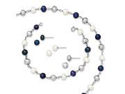 Sterling Silver Freshwater Cultured Pearl 18in Necklace 7.25in 3 Piece Bracelet