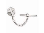 Rhodium Plated Stainless Steel Small Plain Cross Tie Tack. Lovely Leatherrete Gift Box Included