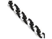 Stainless Steel Black Leather Bracelet 8in long