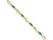 14k Yellow Gold Diamond and Emerald Oval Bracelet Color I J Clarity I1 I2