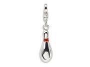 Sterling Silver Rhodium Plated Enameled Bowling Pin with Lobster Clasp Charm 0.6in long