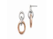 Stainless Steel 14k Rose Gold Plated Polished Oval Post Dangle Earrings. 1.3IN x 0.4IN