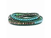 Green Aventurine Crystal ReconstitutedTurquoise Leather Synthetic Multi wrap Bracelet