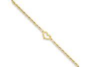 14k Yellow Gold 10in Open Heart Rope Anklet
